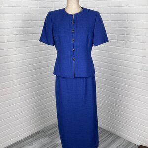 Le‎ Suit Skirt Set Women 6P 26Wx33L Royal Blue Classic Retro Woven Lined 80s NWT
